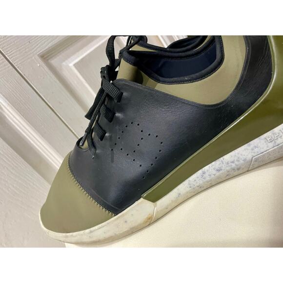 BALLY SNEAKERS MILITARY GREEN NEOPRENE BLACK LEATHER SZ 13 MADE IN ITALY - Picture 11 of 16